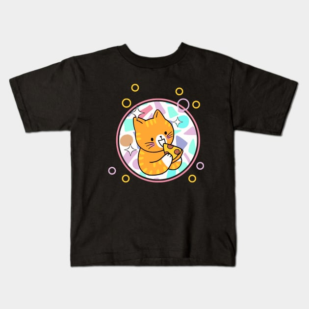 Cute Cat Eating Pizza Pizza Lover Cat Lover Kids T-Shirt by Odetee